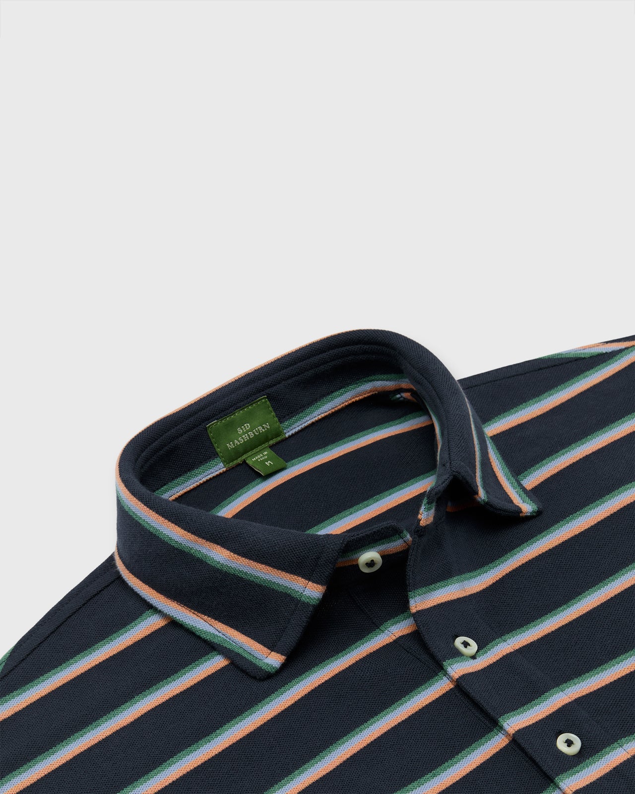 Short-Sleeved Polo in Navy/Peach/Green Stripe Pima Pique