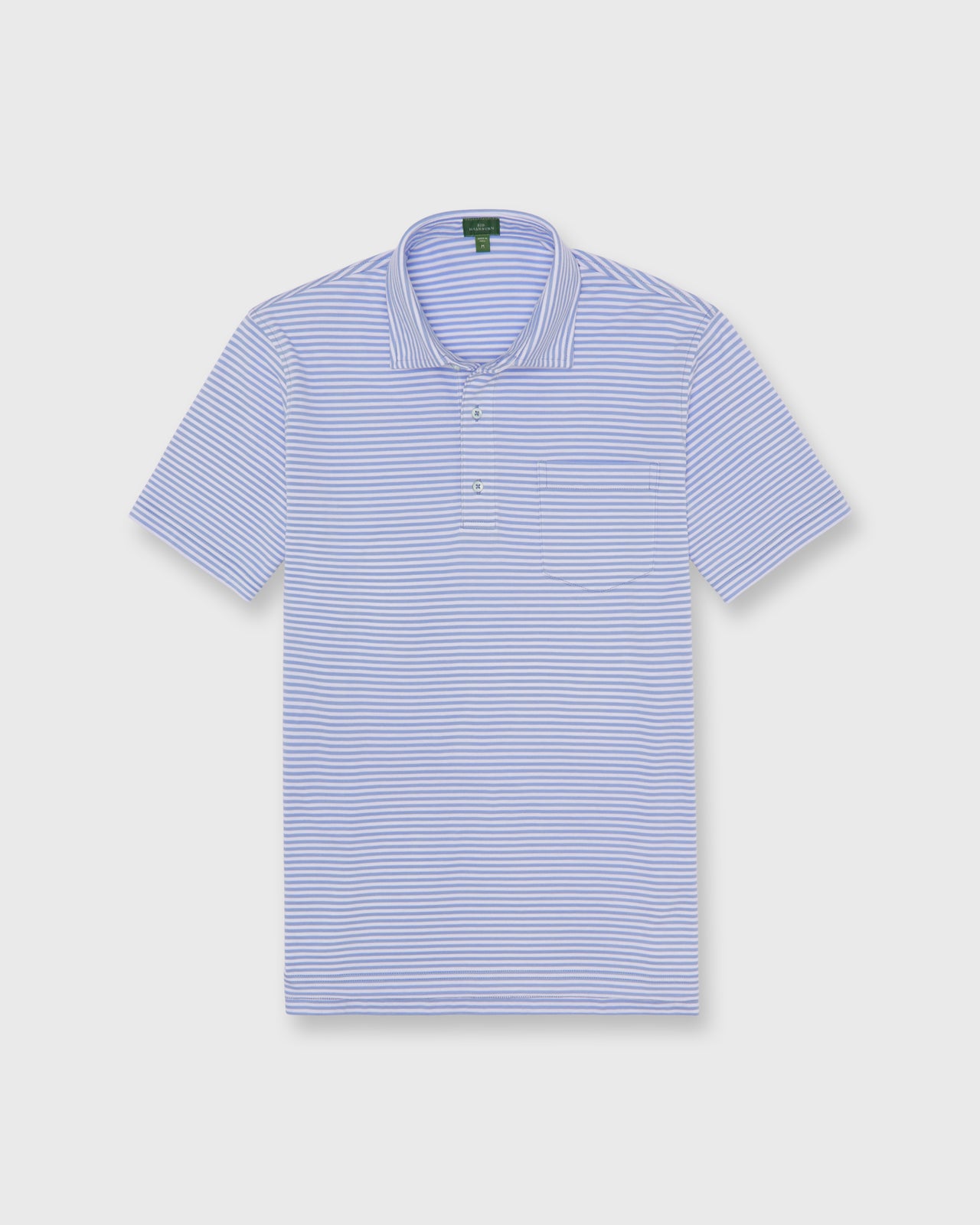 Short-Sleeved Polo in Light Blue/White Stripe Pima Jersey