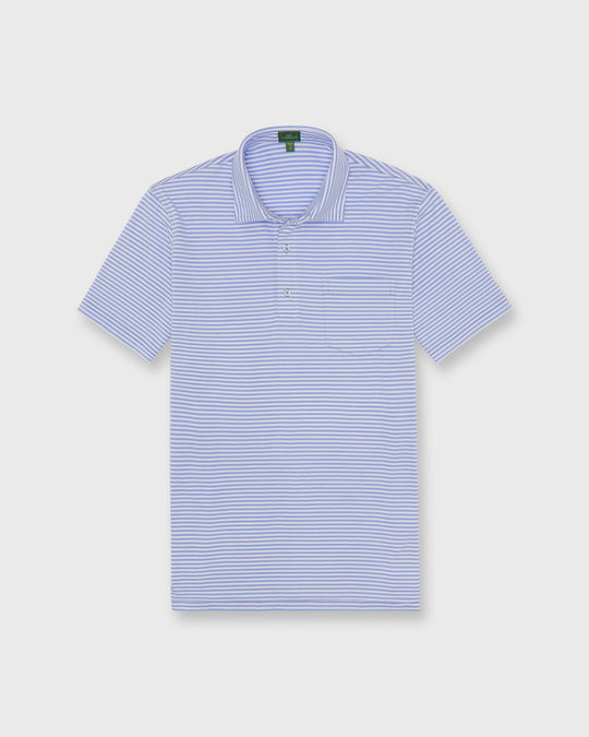Short-Sleeved Polo in Light Blue/White Stripe Pima Jersey