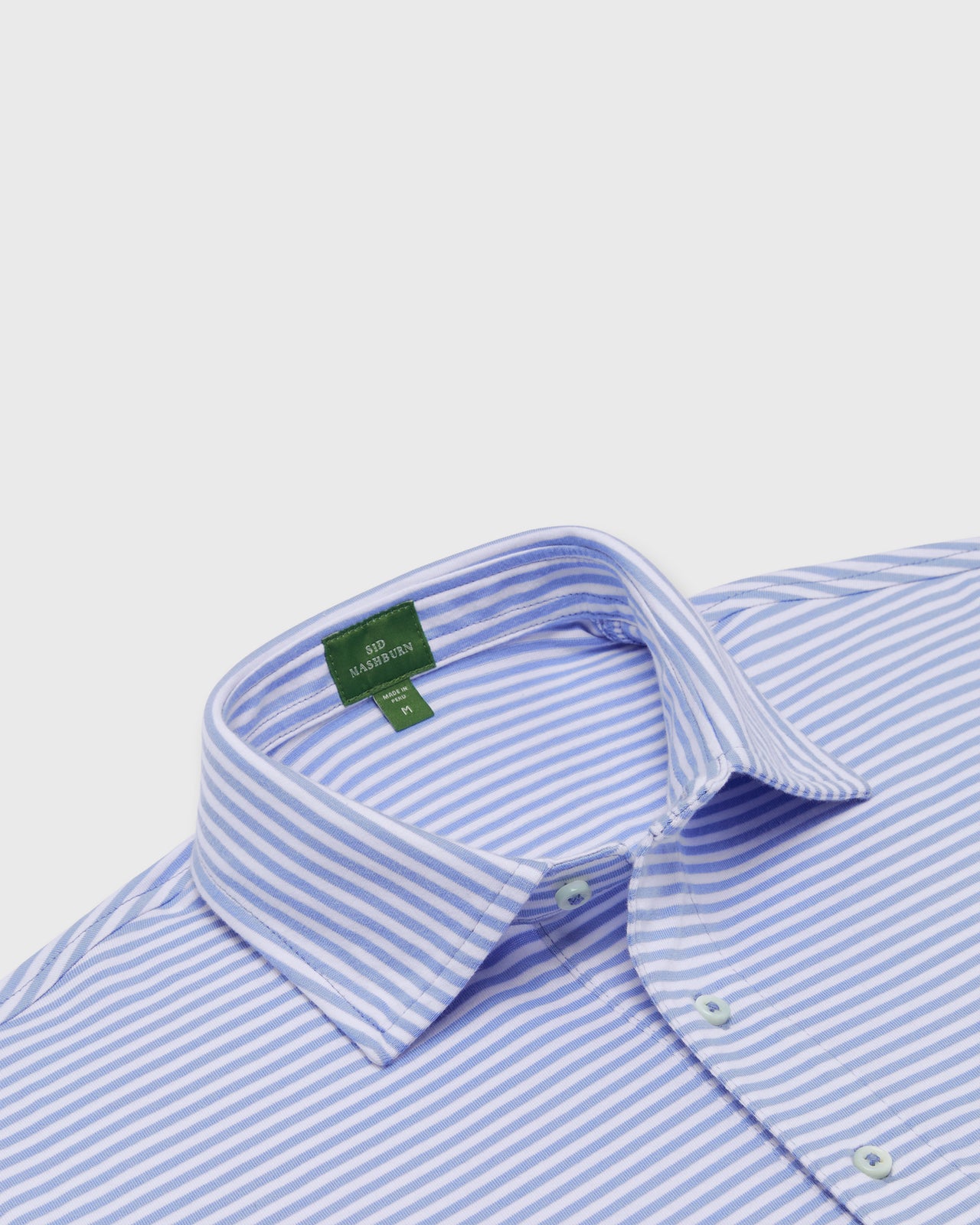 Short-Sleeved Polo in Light Blue/White Stripe Pima Jersey