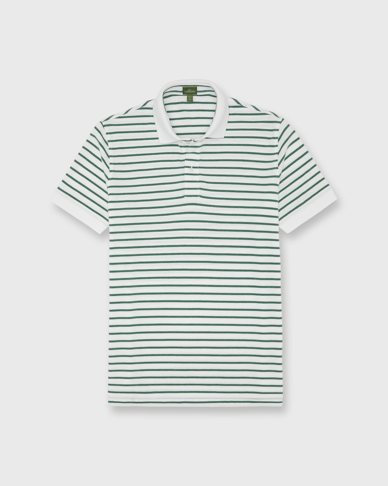 Court Polo in White/Heather Green Stripe Pima Pique