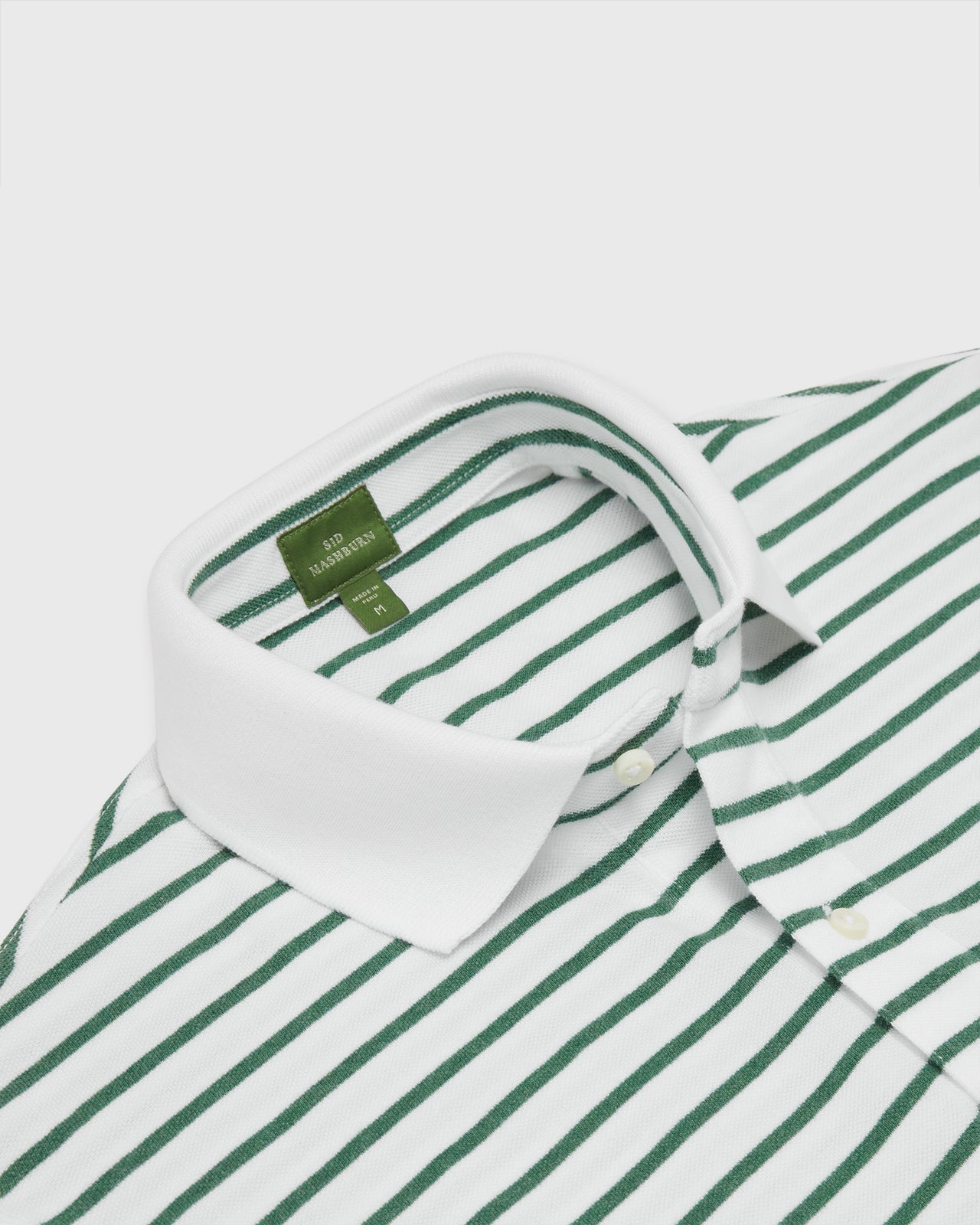 Court Polo in White/Heather Green Stripe Pima Pique
