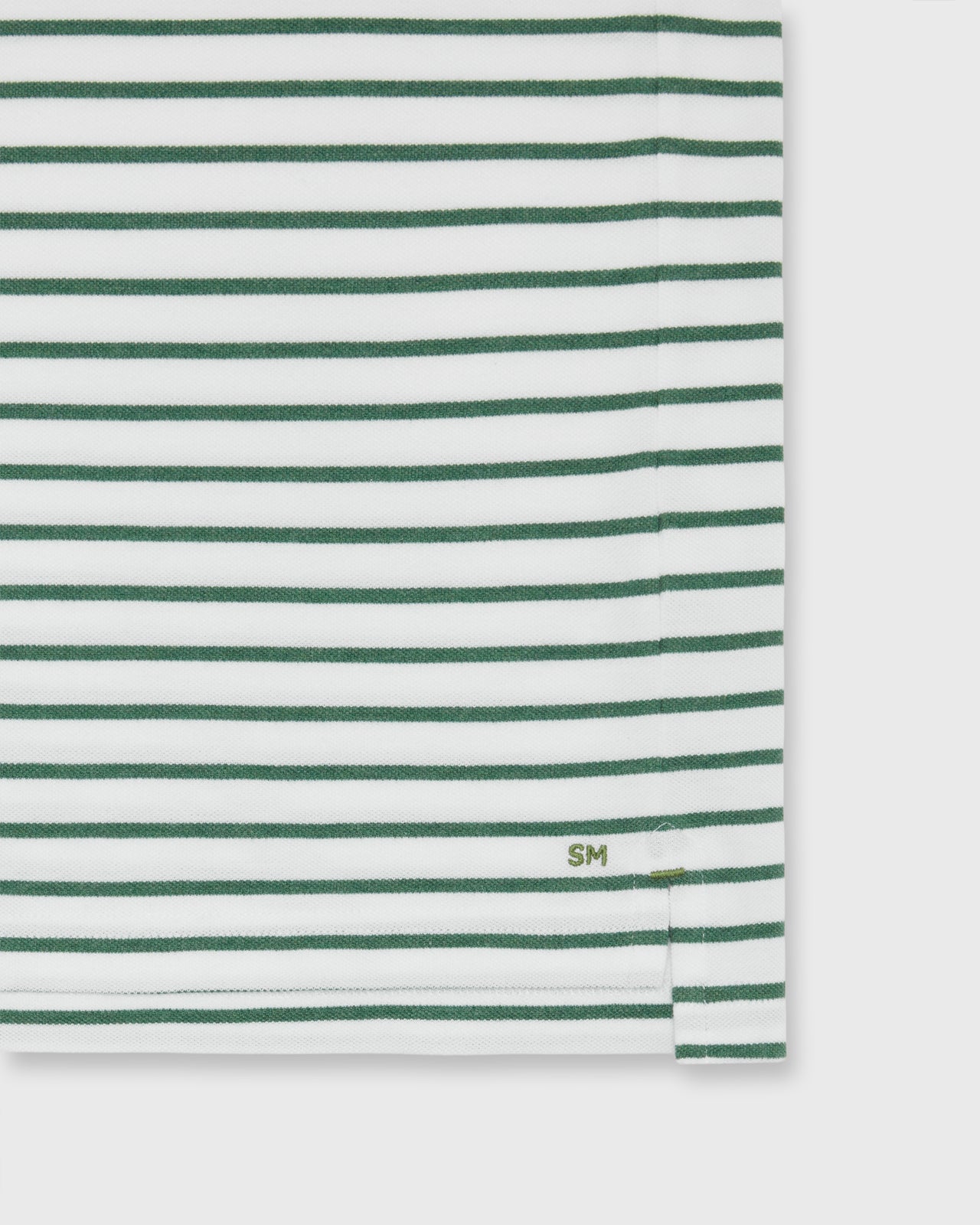 Court Polo in White/Heather Green Stripe Pima Pique