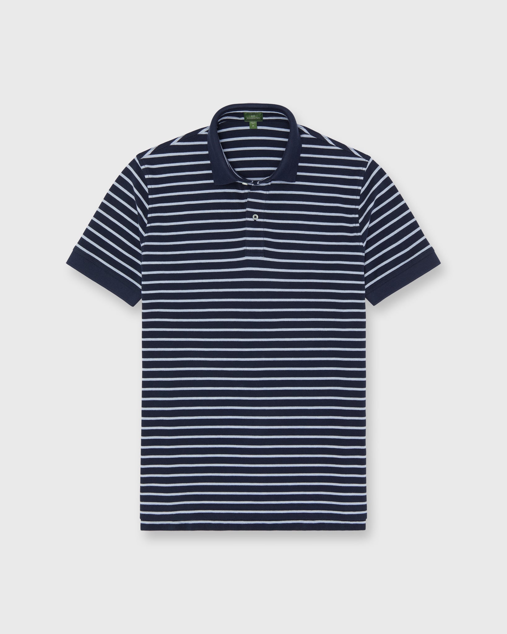 Court Polo in Navy/Heather Pale Blue Stripe Pima Pique | Shop Sid