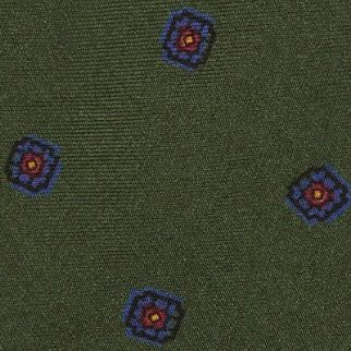 Silk Print Tie in Olive/Blue/Yellow Foulard