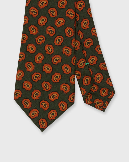 Silk Print Tie in Green/Orange/Apricot Paisley