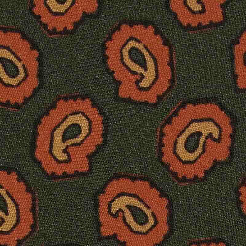Silk Print Tie in Green/Orange/Apricot Paisley