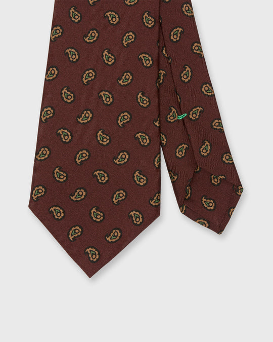 Silk Print Tie in Burgundy/Bone/Lovat Paisley