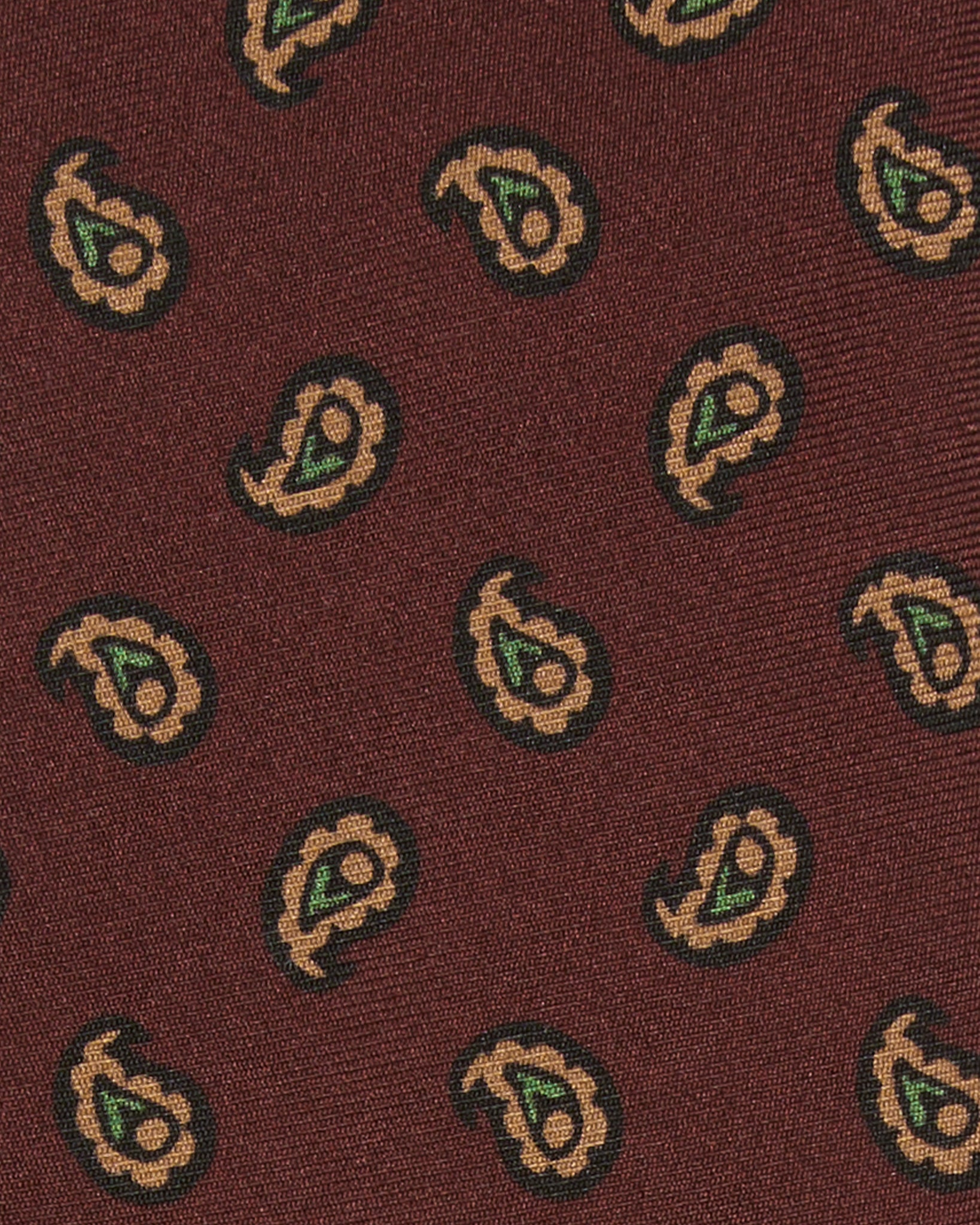 Silk Print Tie in Burgundy/Bone/Lovat Paisley