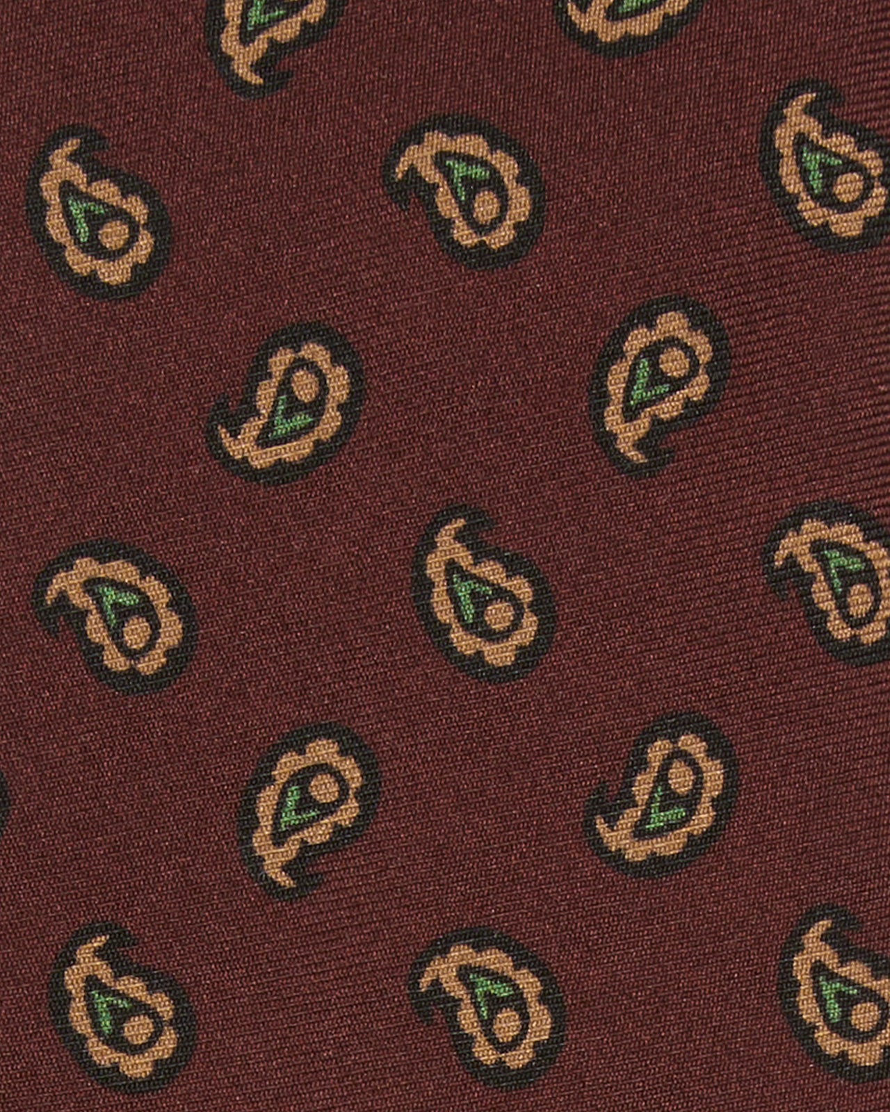 Silk Print Tie in Burgundy/Bone/Lovat Paisley