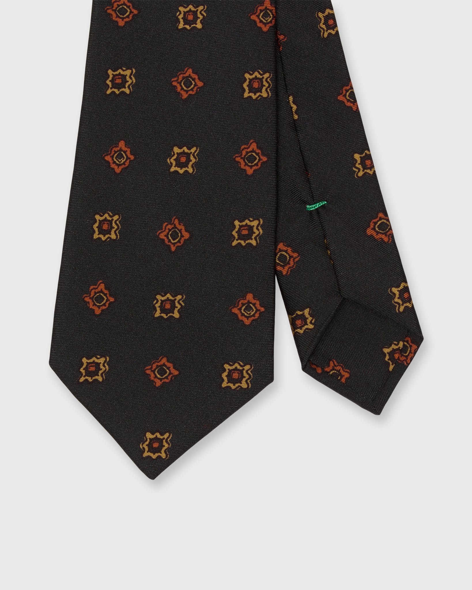 Silk Print Tie in Navy/Red/Tobacco Foulard