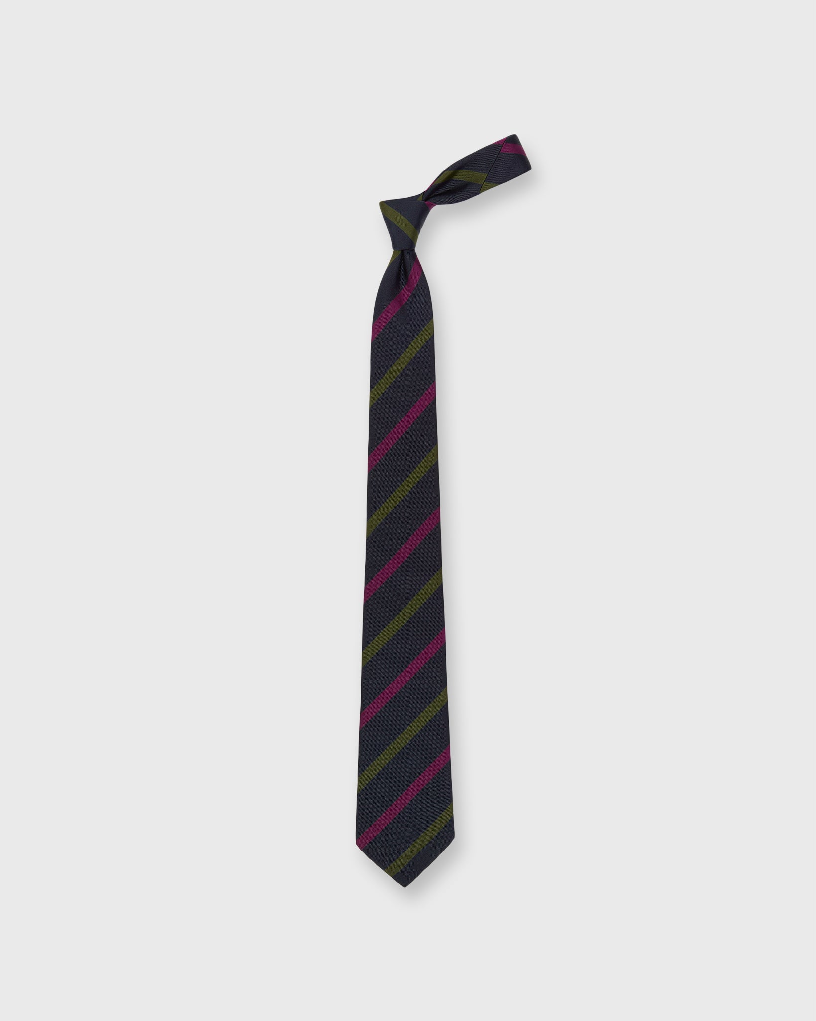 Silk/Cotton Mogador Tie in Navy/Purple/Green Stripe