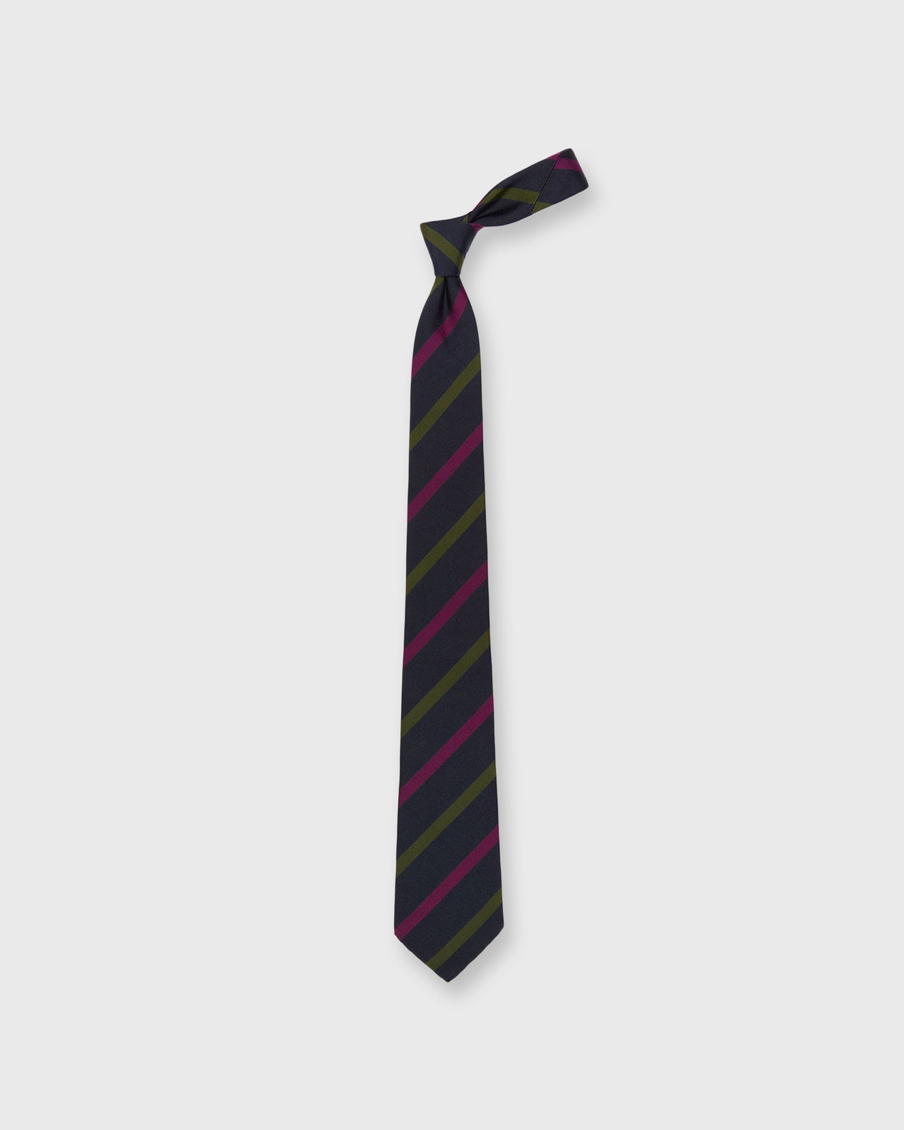 Silk/Cotton Mogador Tie in Navy/Purple/Green Stripe