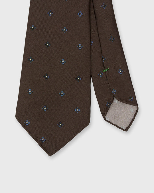 Silk Print Tie in Brown/Marine Flower