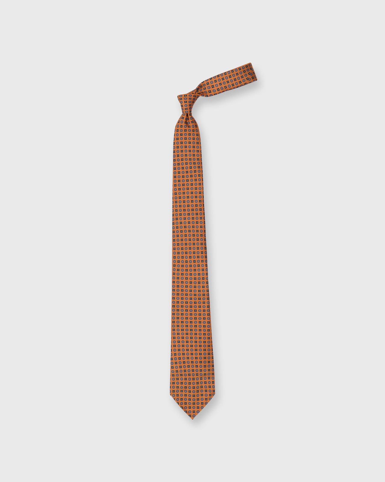 Silk Print Tie in Orange/Navy/Blue Foulard