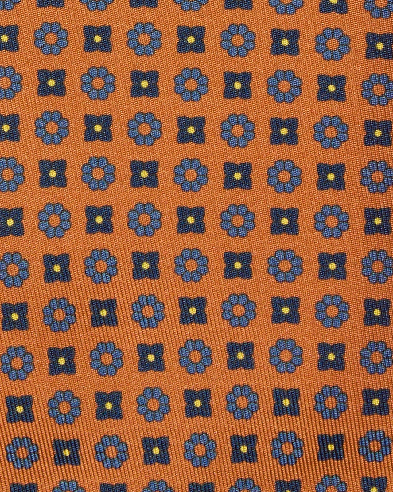 Silk Print Tie in Orange/Navy/Blue Foulard
