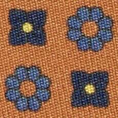 Silk Print Tie in Orange/Navy/Blue Foulard
