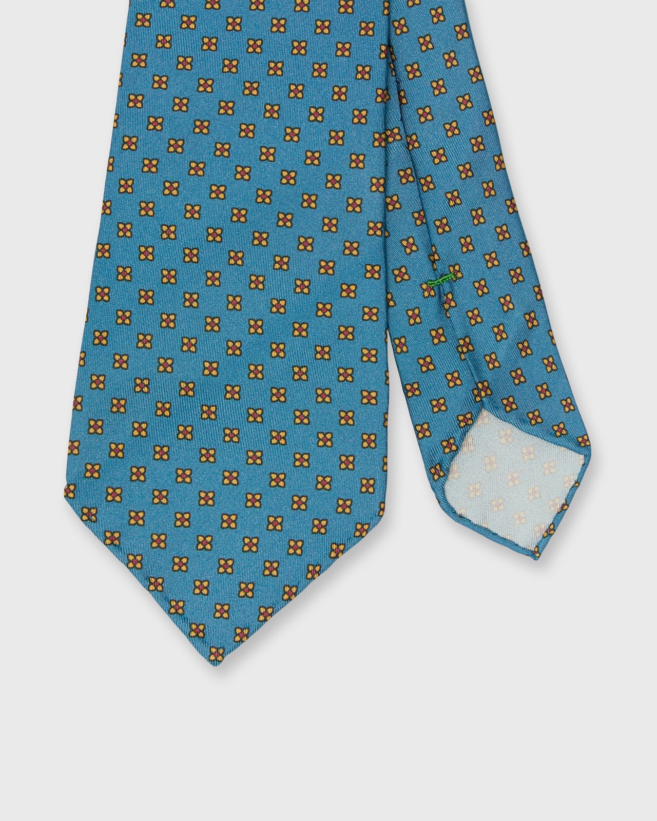 Silk Print Tie in Aegean/Gold/Red Flower