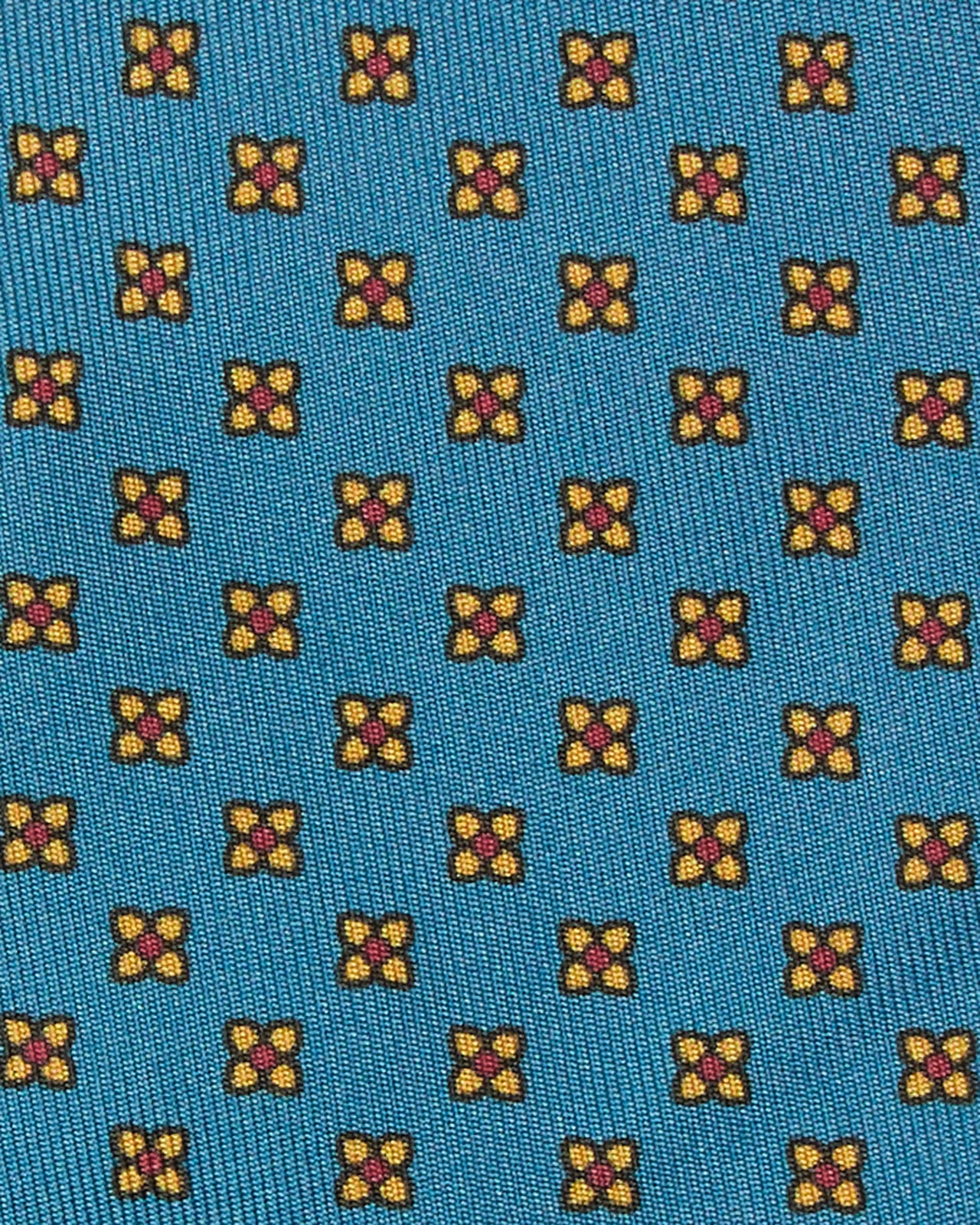 Silk Print Tie in Aegean/Gold/Red Flower