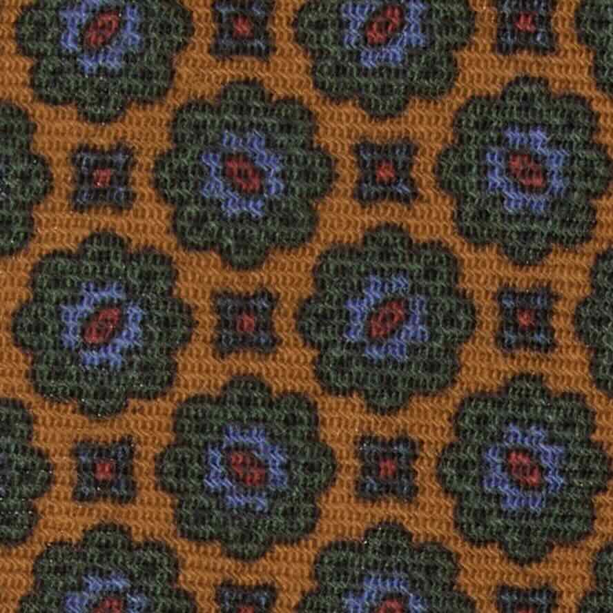 Wool Print Tie in Cognac/Blue/Green Medallion
