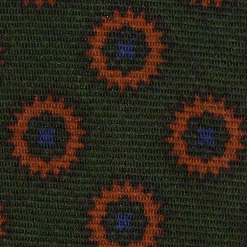 Wool Print Tie in Forest/Orange/Blue Foulard