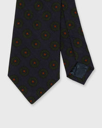 Wool Print Tie in Indigo/Forest/Orange Foulard