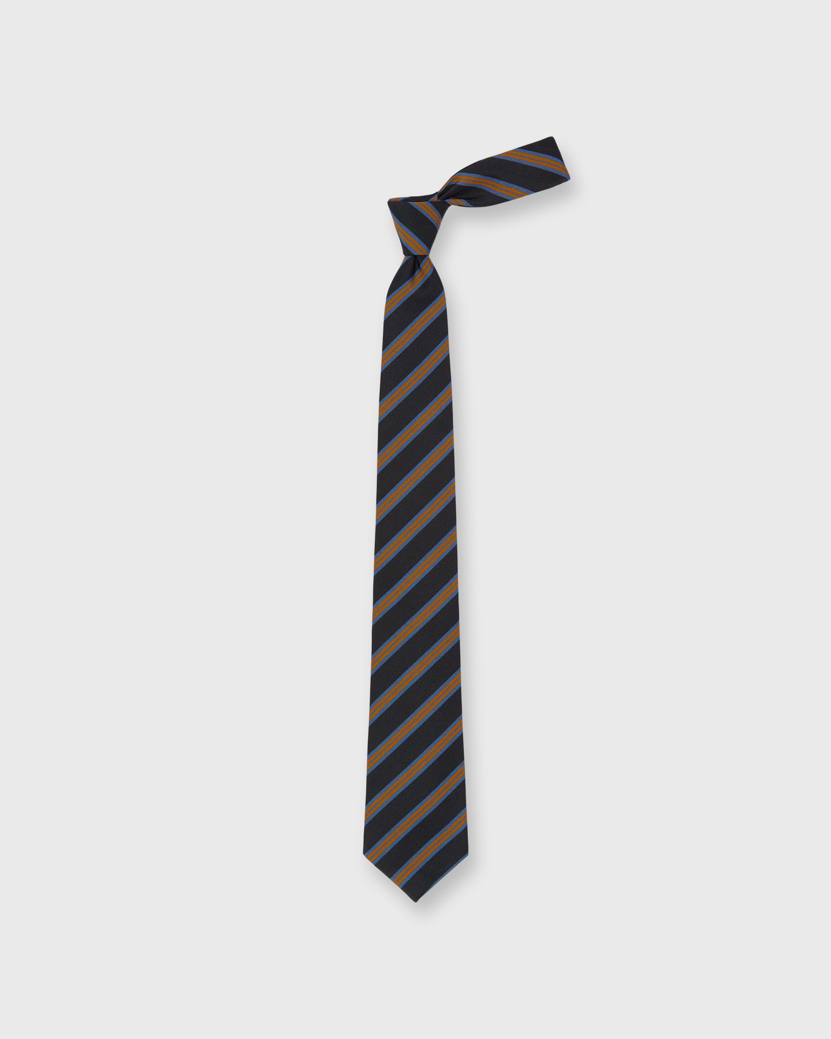 Irish Poplin Tie in Navy/Orange/Cadet Stripe