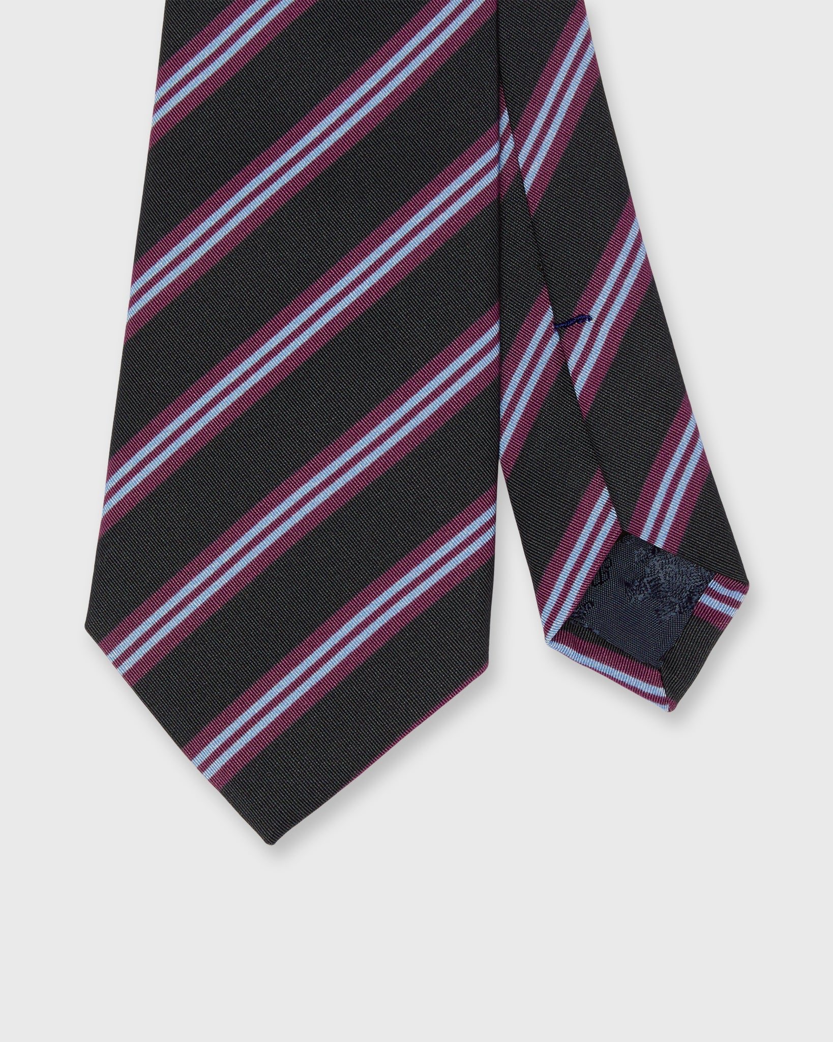 Irish Poplin Tie in Navy/Eggplant/Sky Stripe
