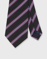 Load image into Gallery viewer, Irish Poplin Tie in Navy/Eggplant/Sky Stripe
