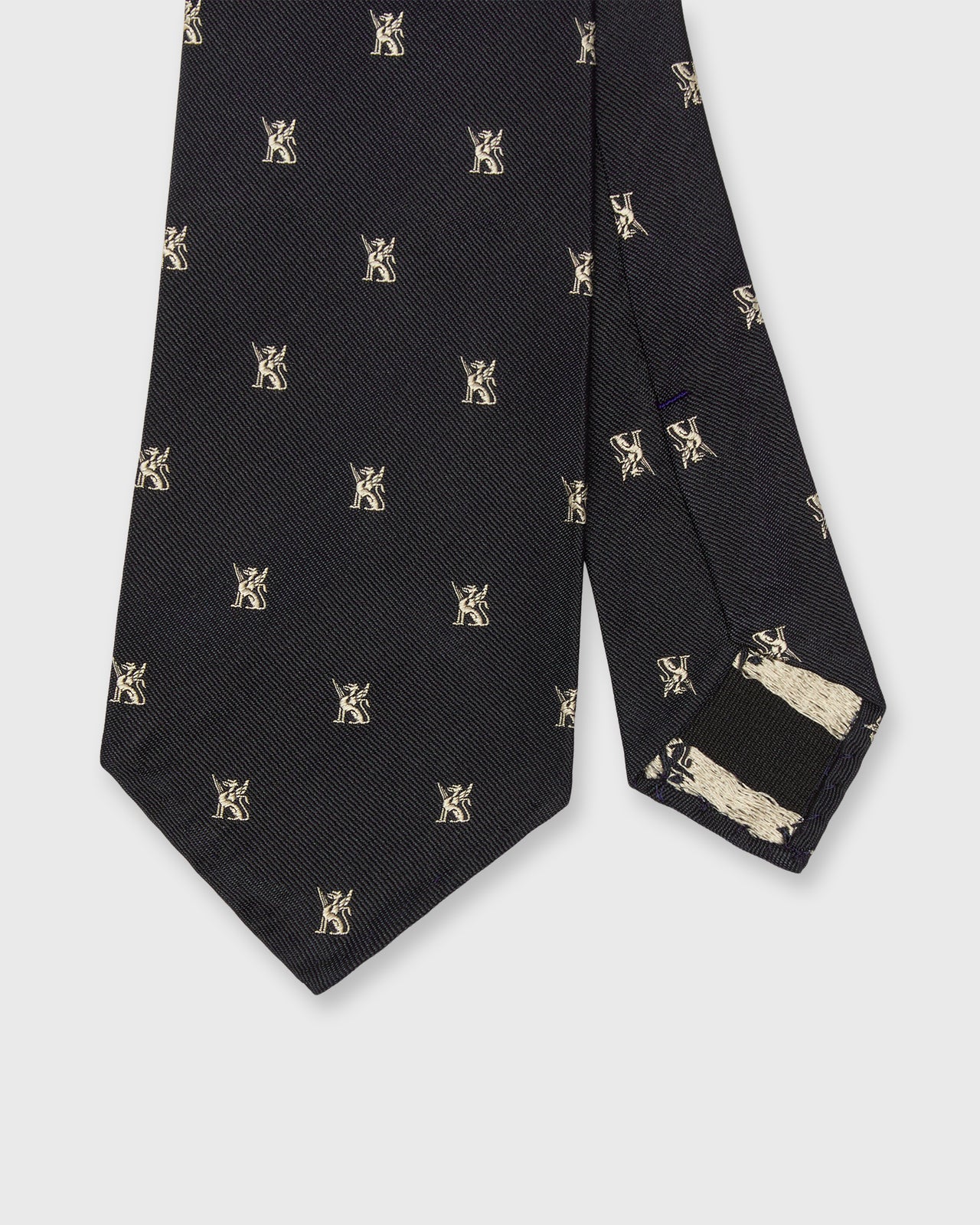 Silk Club Tie in Navy/Bone Gargoyle