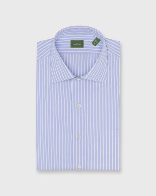 Spread Collar Dress Shirt in Sky/White Stripe Poplin