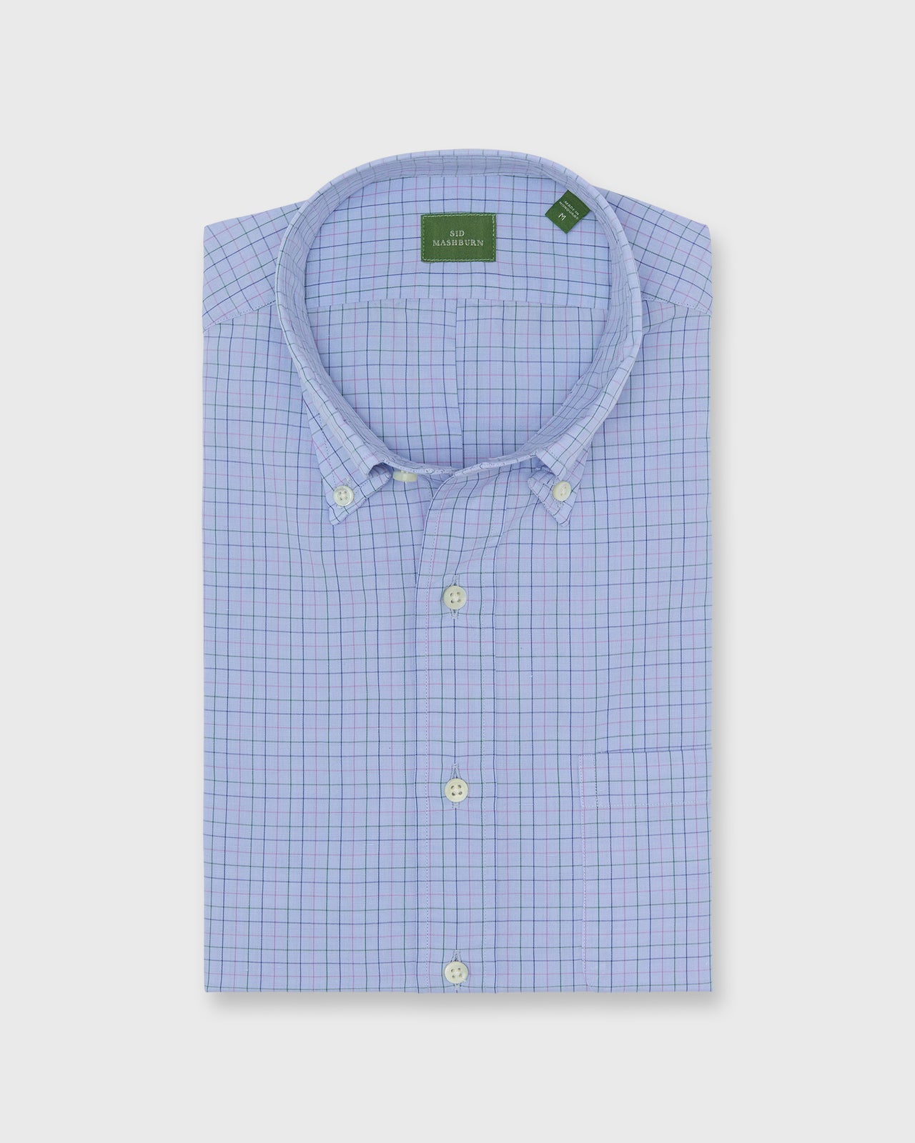 Button-Down Sport Shirt in Sky/Lavender/Green Tattersall Cotolino