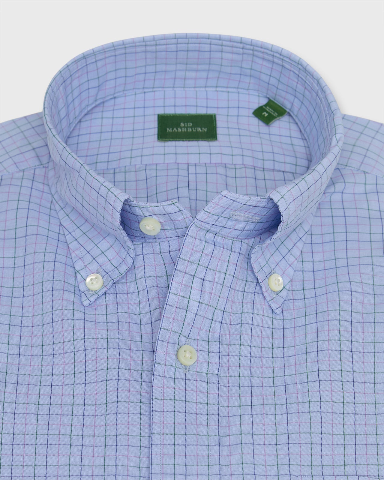 Button-Down Sport Shirt in Sky/Lavender/Green Tattersall Cotolino