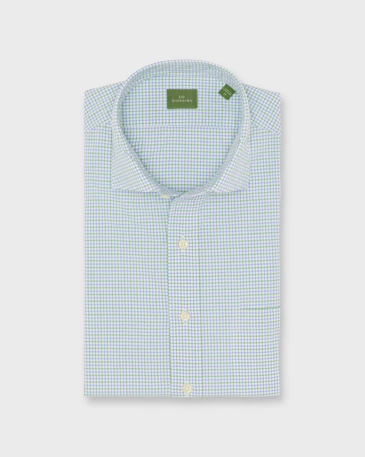Spread Collar Sport Shirt in Grass/Sky Tattersall Poplin