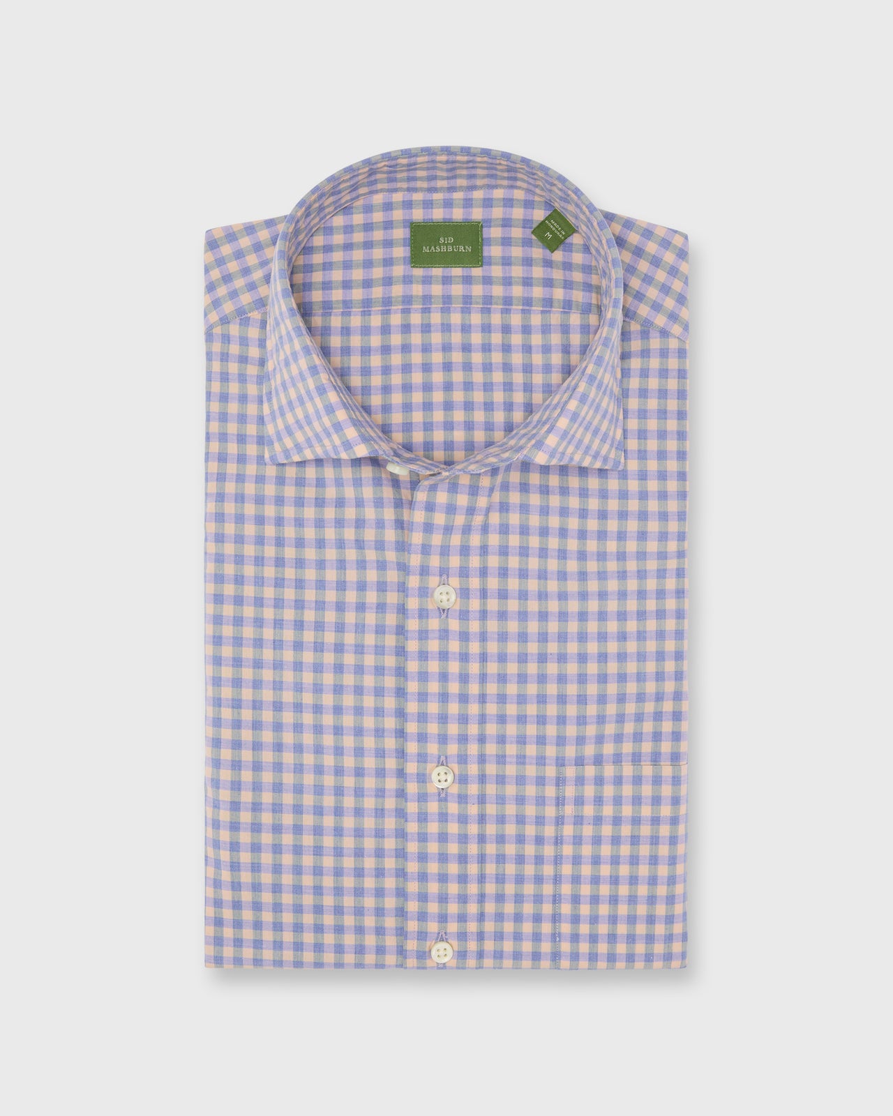 Spread Collar Sport Shirt in Heather Sky/Mango Gingham Poplin