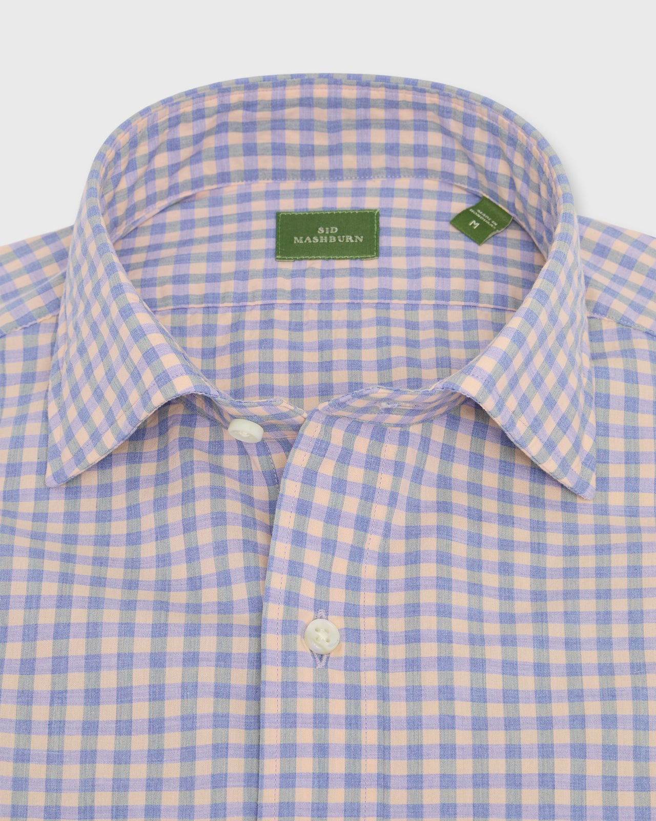 Spread Collar Sport Shirt in Heather Sky/Mango Gingham Poplin