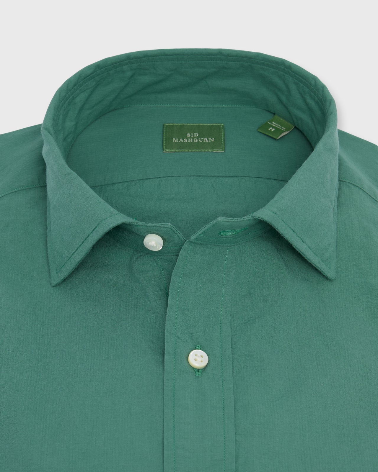 Spread Collar Sport Shirt in Green Shadow Stripe Poplin