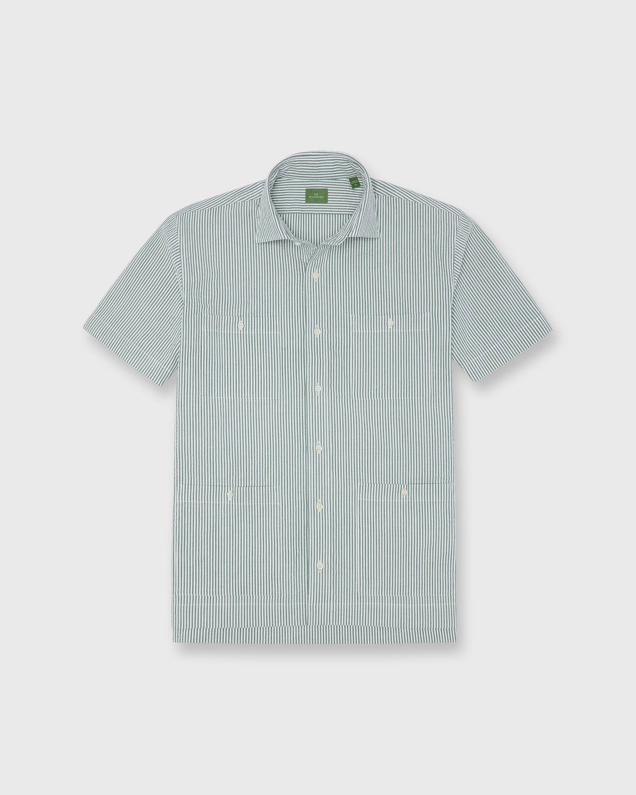 Marquez Shirt in Green/White Seersucker