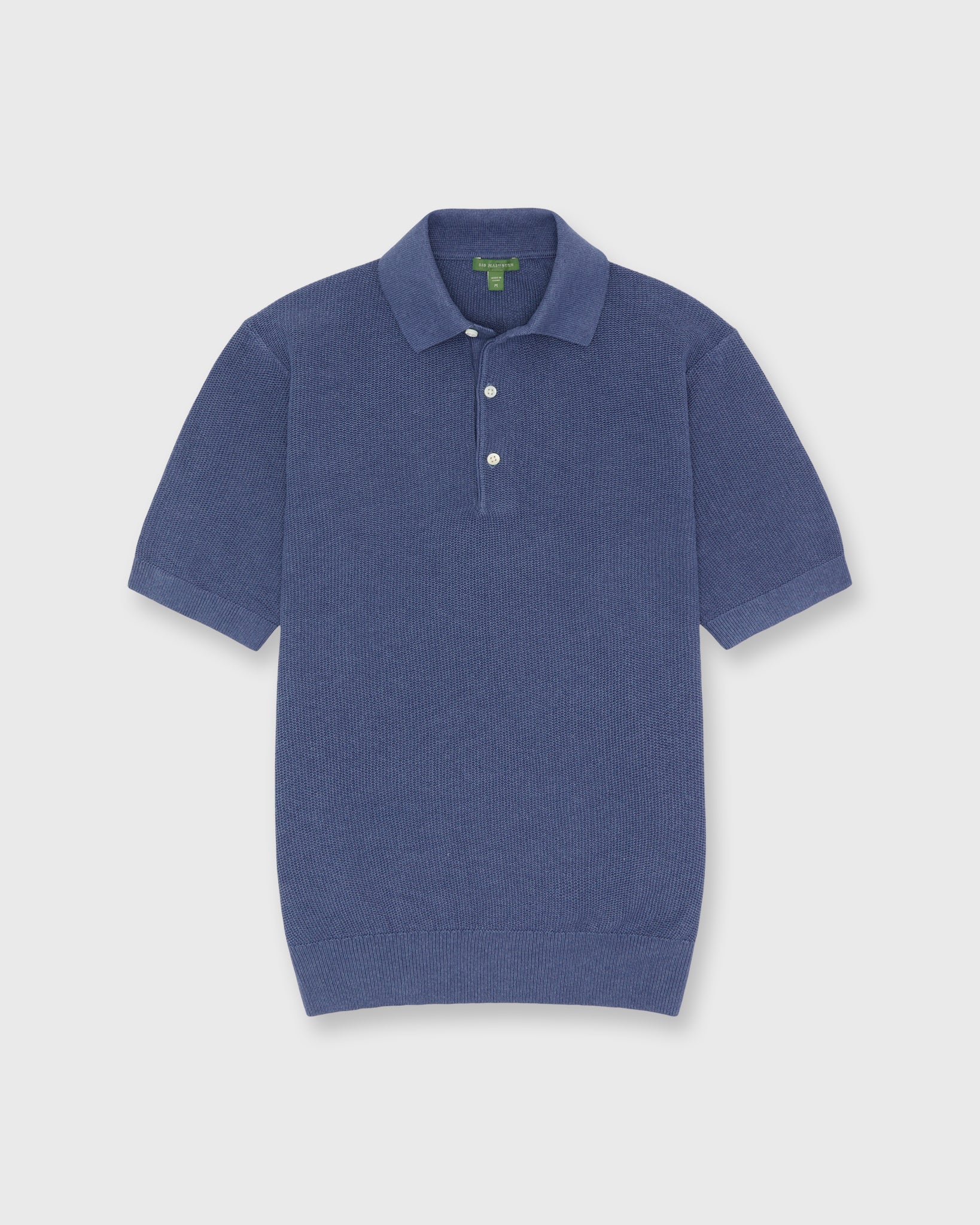 Textured Hyannis Polo Sweater in Worn Denim Cotton/Linen | Shop