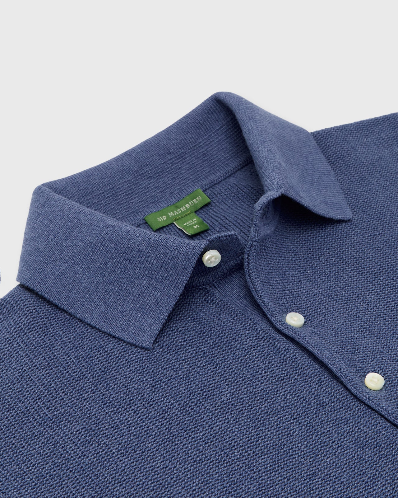 Textured Hyannis Polo Sweater in Worn Denim Cotton/Linen