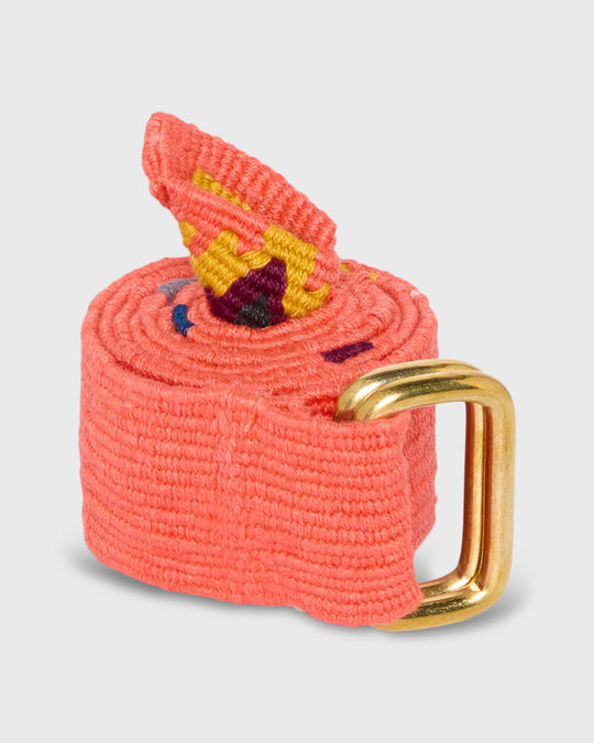 Hand-Loomed D-Ring Belt in Coral Tribal