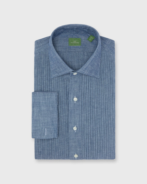 French-Cuff Pleated Bib-Front Tuxedo Shirt in Extra Light Washed Chamb