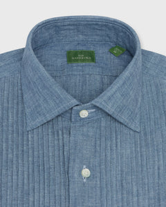 French-Cuff Pleated Bib-Front Tuxedo Shirt in Extra Light Washed Chamb
