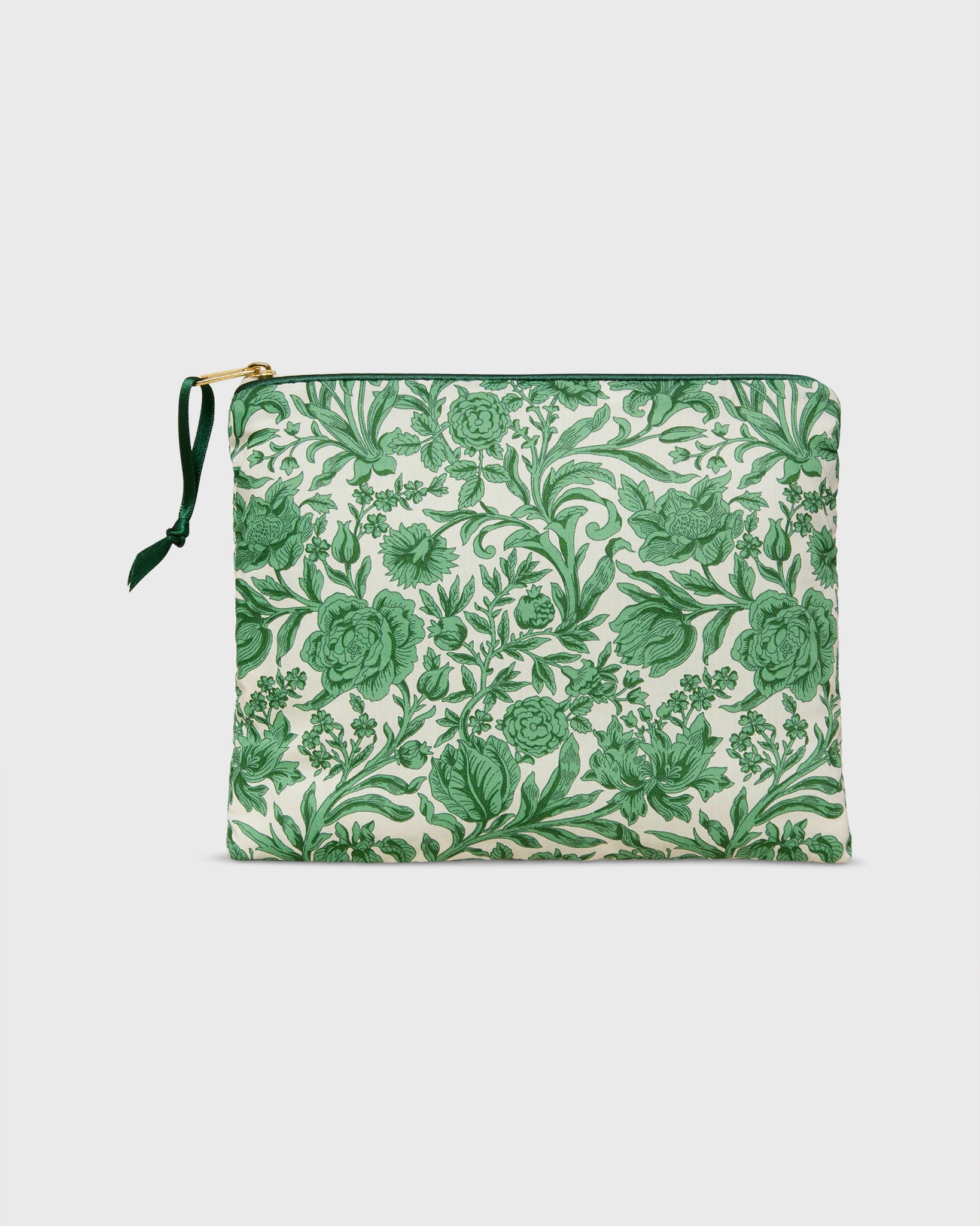 Soft Small Zip Pouch in Green Sambourne Liberty Fabric