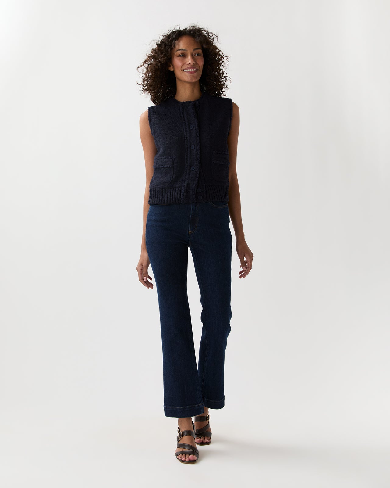Regine Vest in Navy Bouclé Tweed
