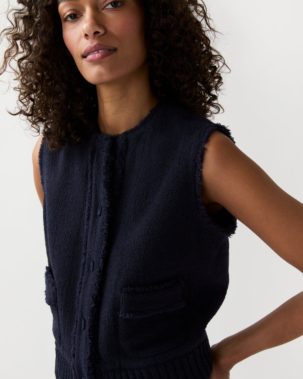 Regine Vest in Navy Bouclé Tweed