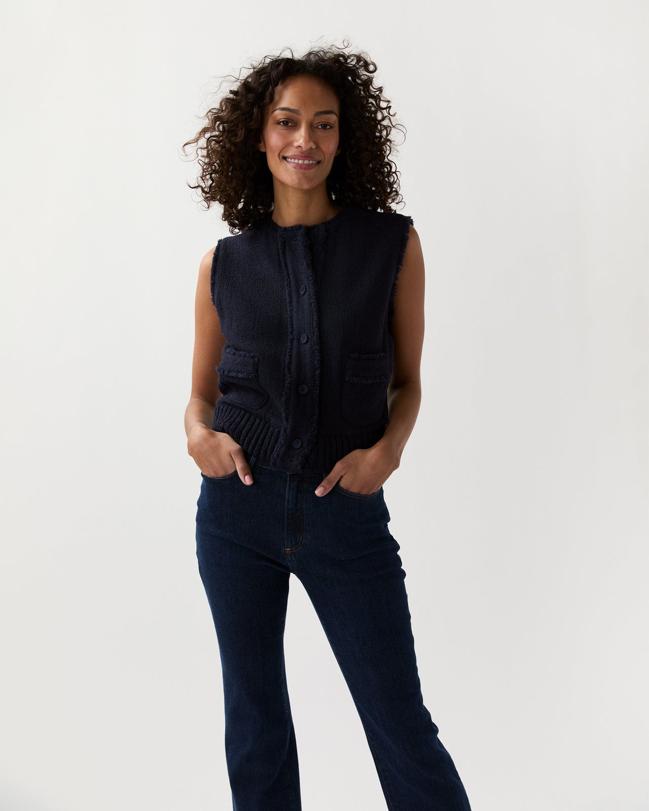 Regine Vest in Navy Bouclé Tweed