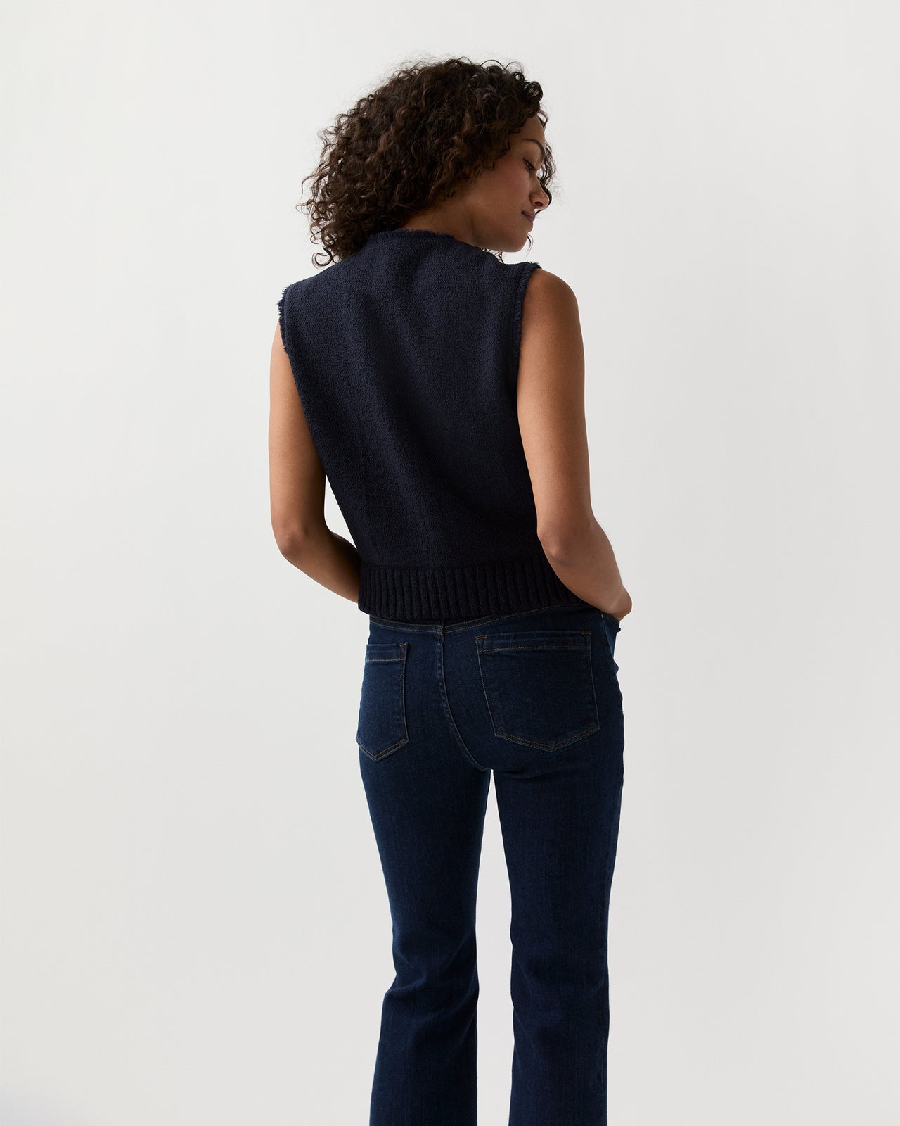 Regine Vest in Navy Bouclé Tweed