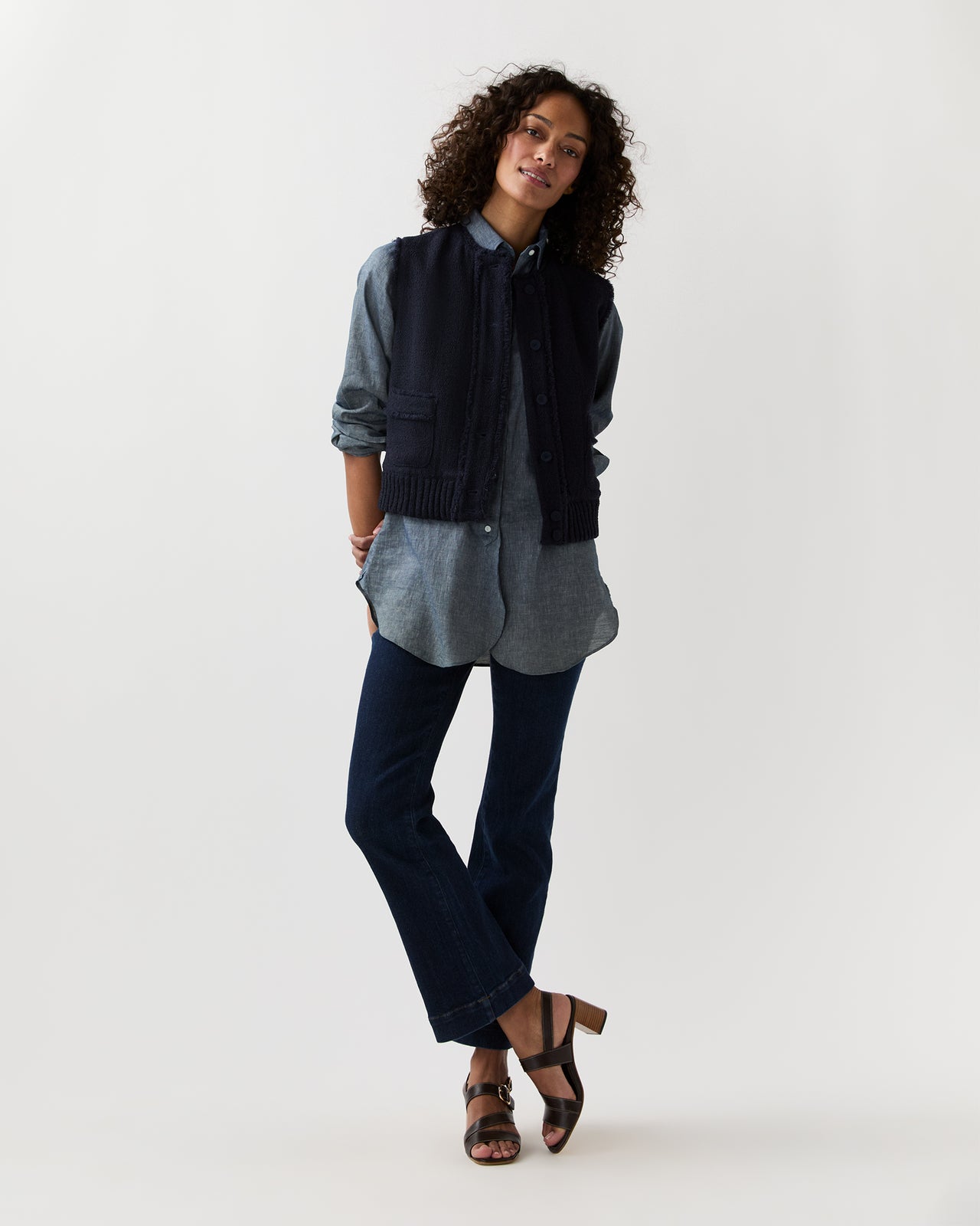 Regine Vest in Navy Bouclé Tweed