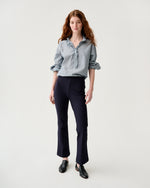 Load image into Gallery viewer, Frill Shirt in Indigo Pinstripe Lightweight Chambray
